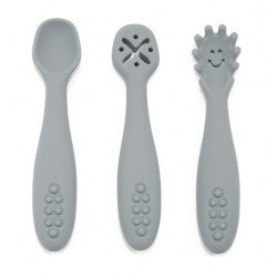 Set de 3 cuillères d'apprentissage en silicone Gris