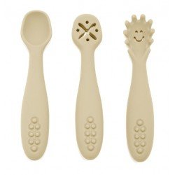 Set de 3 cuillères d'apprentissage en silicone Beige