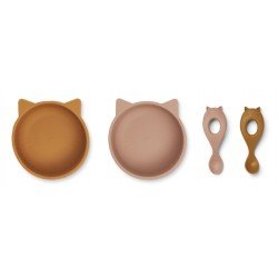 Set repas Evan Cat Mustard/ Dark rose mix