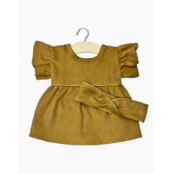 Robe Daisy et son headband croisé en milleraie Havane avec passepoil Lurex