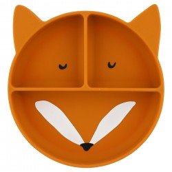 Assiette avec ventouse en silicone et compartiments Renard