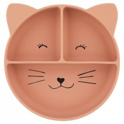 Assiette avec ventouse en silicone et compartiments Chat