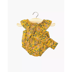 Barboteuse Clara et son headband en coton Fleurs en liane moutarde