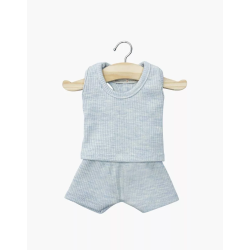 Les P'tits Basiques - Dessous garçon Marcel en maille côtelée Bleu chiné