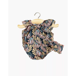 Barboteuse Clara et son headband en coton Fleurs d'eau