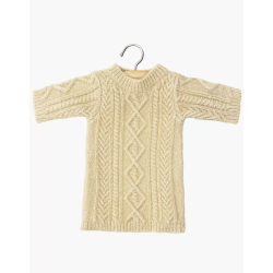 Robe Lena en tricot maille torsadé crème et son pochon
