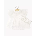 Babies - Robe Faustine et son Headband en gaze de coton blanc et pochon
