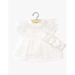 Babies - Robe Faustine et son Headband en gaze de coton blanc et pochon