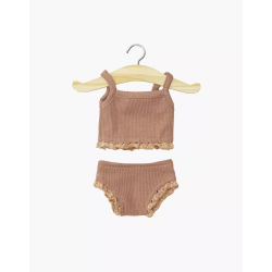 Dessous fille en maille côtelée rose argile et sa dentelle