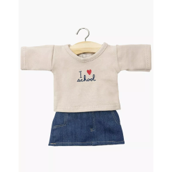 Ensemble fille « I Love School »avec jupe en jean bleu foncé