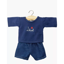 Ensemble garçon « I love School » avec pantalon en jean bleu foncé