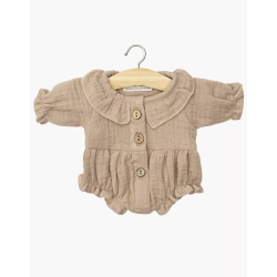 Barboteuse Léonore à manches longues en gaze de coton moka