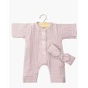 Babies - Combinaison Lili et son headband en gaze de coton rose orchidée