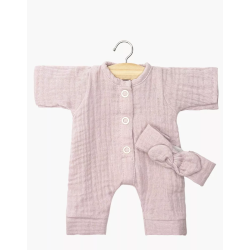 Babies - Combinaison Lili et son headband en gaze de coton rose orchidée