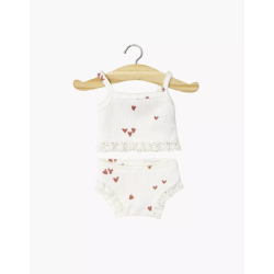 Dessous fille en maille côtelée - Petits Coeurs rose argile et sa dentelle