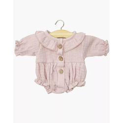 Barboteuse Léonore à manches longues en gaze de coton rose orchidée