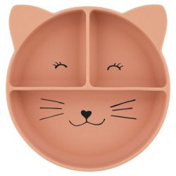 Assiette avec ventouse en silicone et compartiments - Chat