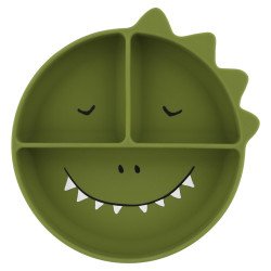 Assiette avec ventouse en silicone et compartiments - Dino