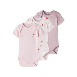 Lot de 3 Bodies Manches Courtes - Imprimé Cœurs