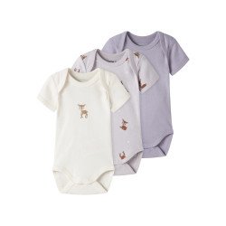 Lot de 3 Bodies Manches Courtes - Imprimé Faons Lilas