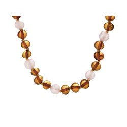Collier ambre bébé avec Quartz rose
