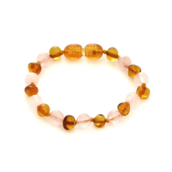 Bracelet Ambre bébé avec quartz rose