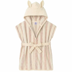 Peignoir Bambou et Gaze de Coton Rayée Ivoire/Galet - 2/4ans