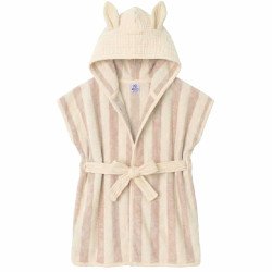 Peignoir Bambou et Gaze de Coton Rayée Ivoire/Galet 0/2 ans