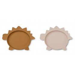 Assiette silicone Olivia - 2 pcs Dino rose/mustard mix